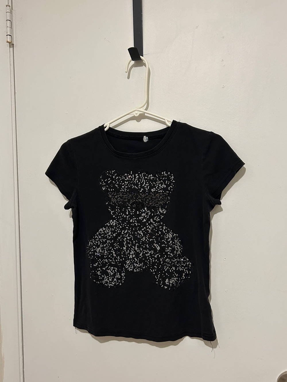 Black rhinestone teddy bear baby tee